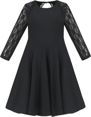 Sunny Fashion Girls Dress Black Lace Hollow Back Formal Party Evening Long Sleeve
