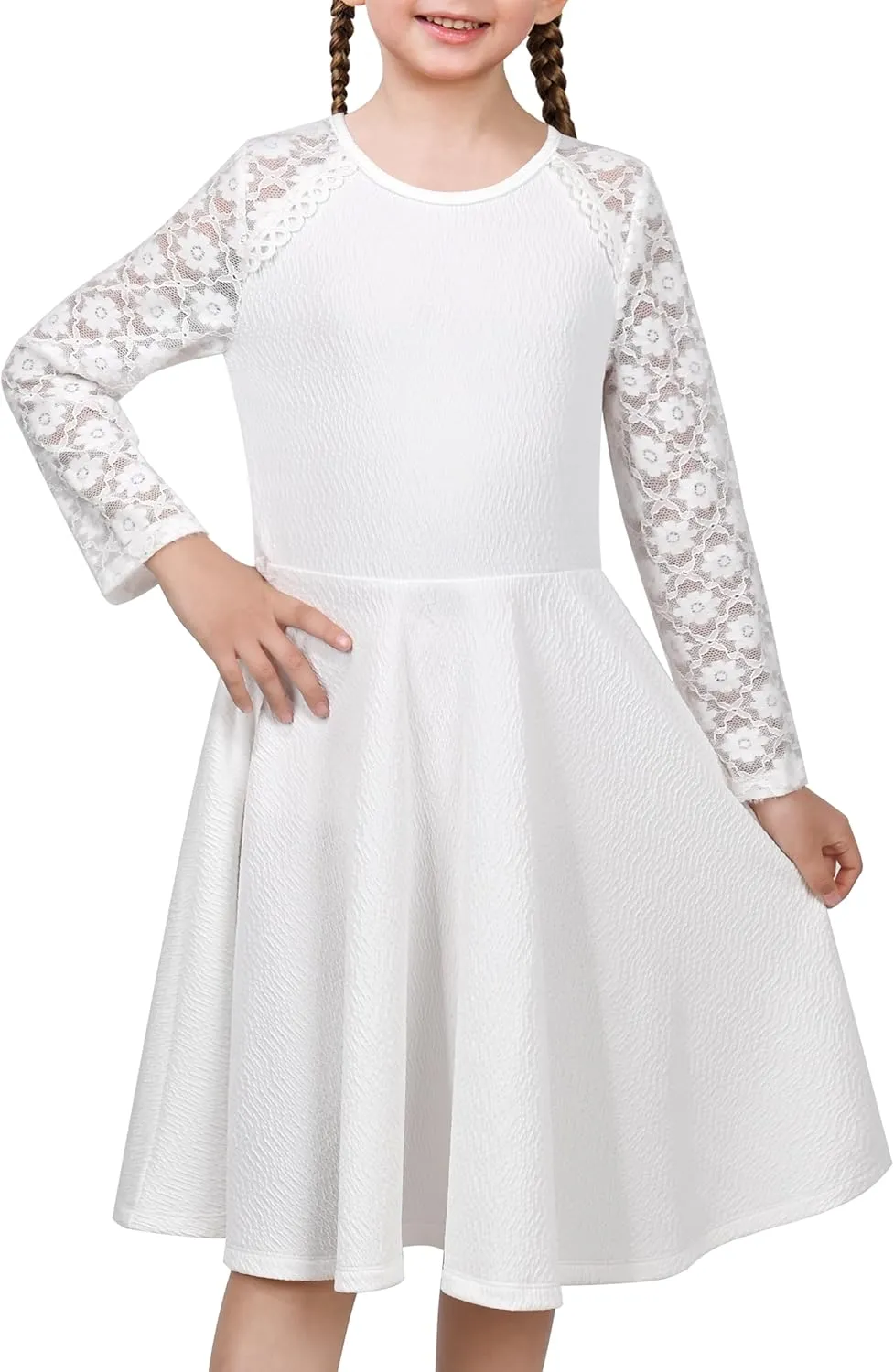 Sunny Fashion Girls Dress Black Lace Hollow Back Formal Party Evening Long Sleeve