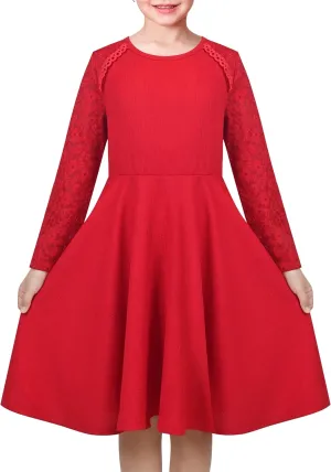 Sunny Fashion Girls Dress Black Lace Hollow Back Formal Party Evening Long Sleeve