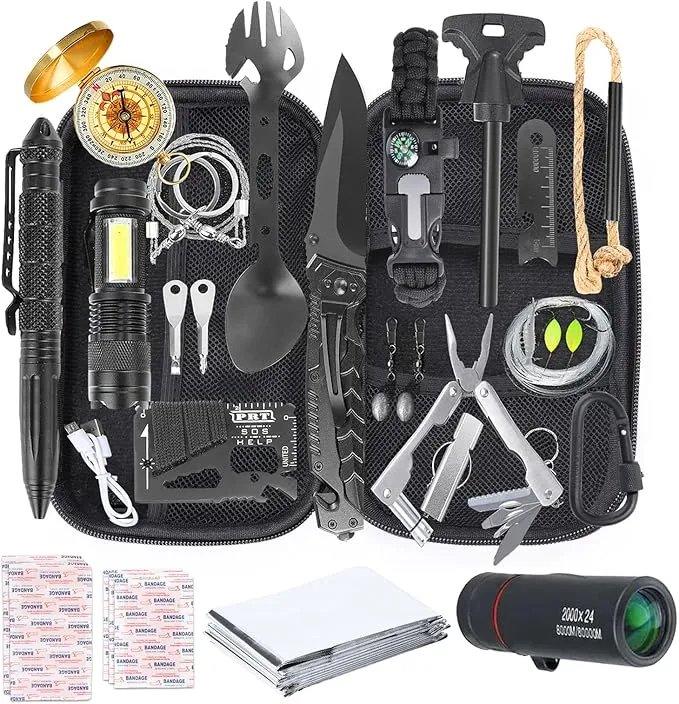 Survival Kit 25 in 1，Gifts for Men Dad Husband Teenage Boy,Survival Gear Tool Cool Gadgets Emergency Survival Gear and Family Hiking Camping Adventure Equipment