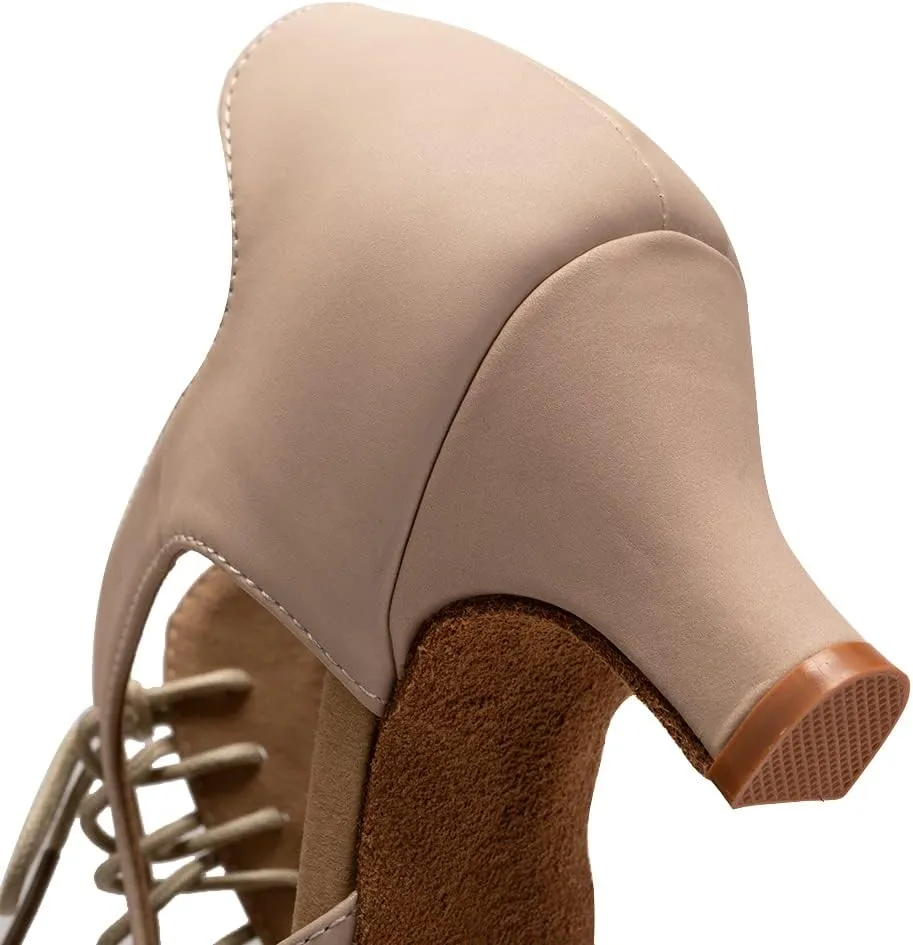 SWDZM Women's Lace-up Latin Dance Shoes Open Toe Ballroom Salsa Dance Practice Shoes,Model FT087