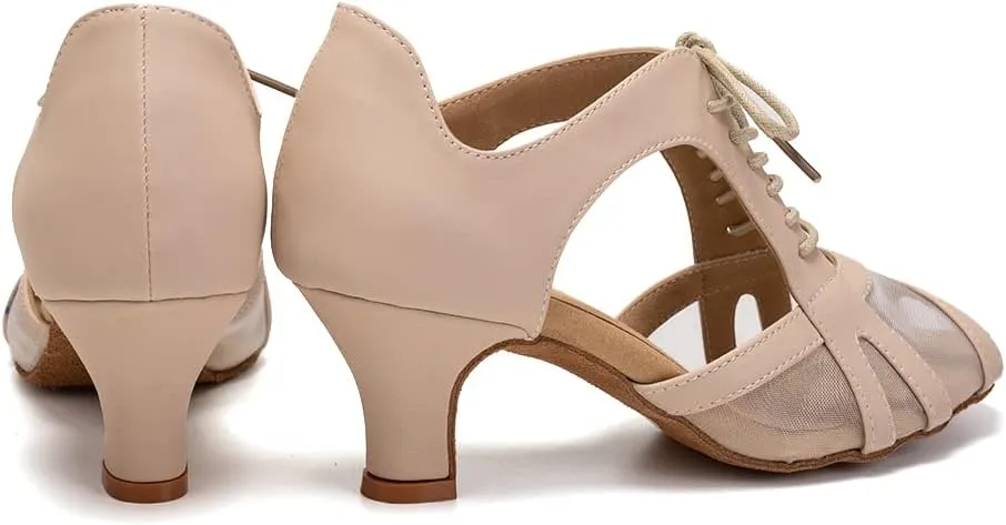 SWDZM Women's Lace-up Latin Dance Shoes Open Toe Ballroom Salsa Dance Practice Shoes,Model FT087