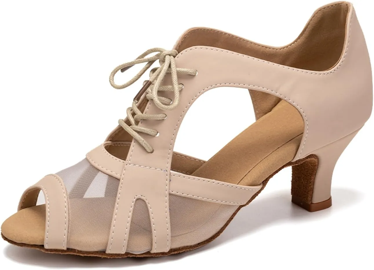 SWDZM Women's Lace-up Latin Dance Shoes Open Toe Ballroom Salsa Dance Practice Shoes,Model FT087