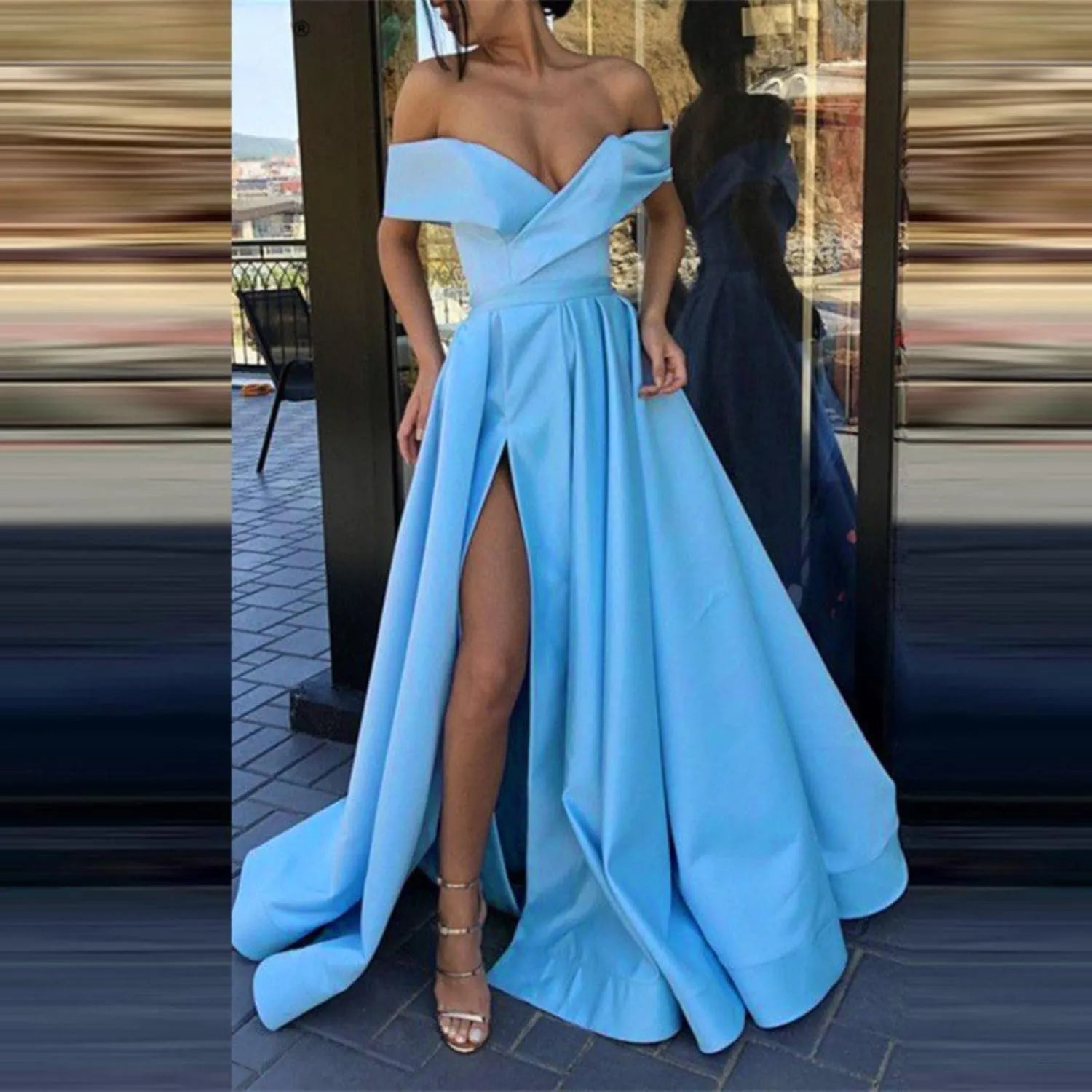 Sweetheart Ball Gown Dresses Prom Dress Formal V Neck Prom Gown for Women Elegant Gown 3/4 Sleeve Maxi Dress Empire