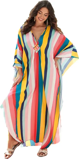 Swimsuit Cover ups Plus Size Caftans Beach Cover Up Maxi Beach Dress Vneck Batwing Sleeve Kaftan Dresses for Women