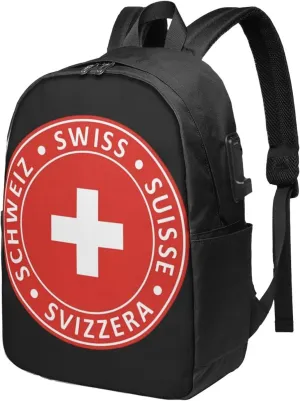 Swiss Schweiz Svizzera Suisse Flag Laptop Backpacks Travel Backpack Casual Business Daypack Sport Rucksack Computer Bag Fits up to 17 Inch Notebook with USB Port