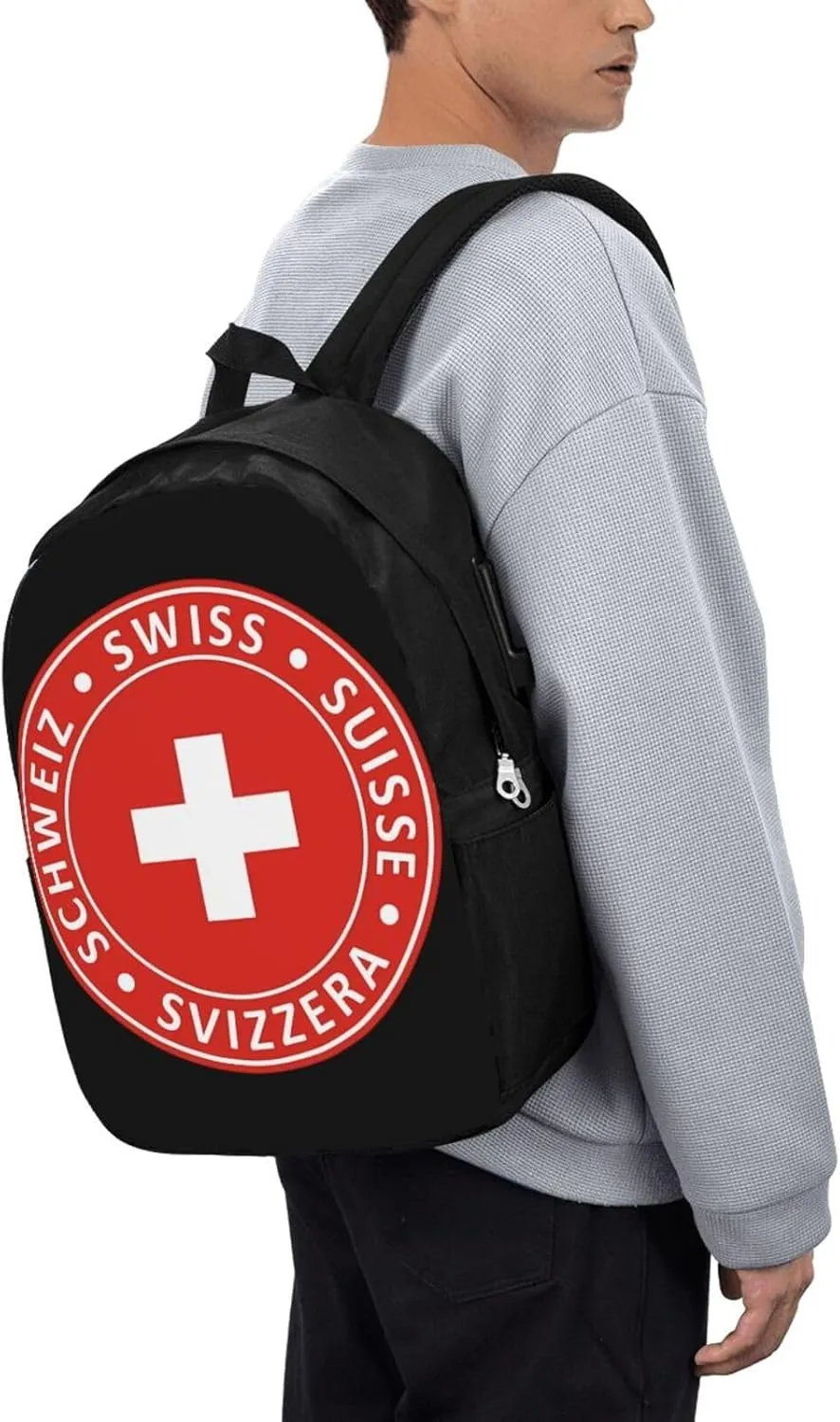 Swiss Schweiz Svizzera Suisse Flag Laptop Backpacks Travel Backpack Casual Business Daypack Sport Rucksack Computer Bag Fits up to 17 Inch Notebook with USB Port