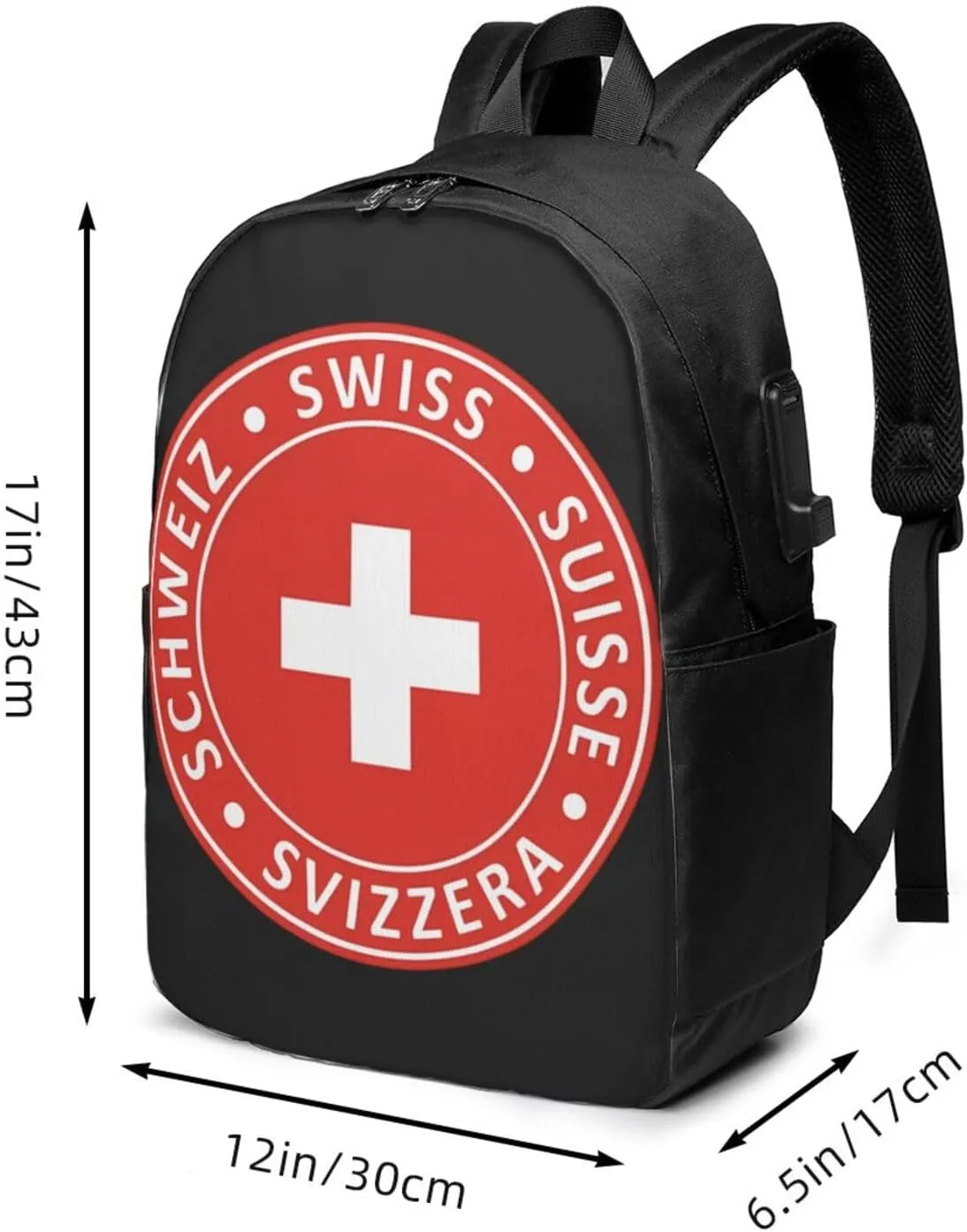 Swiss Schweiz Svizzera Suisse Flag Laptop Backpacks Travel Backpack Casual Business Daypack Sport Rucksack Computer Bag Fits up to 17 Inch Notebook with USB Port