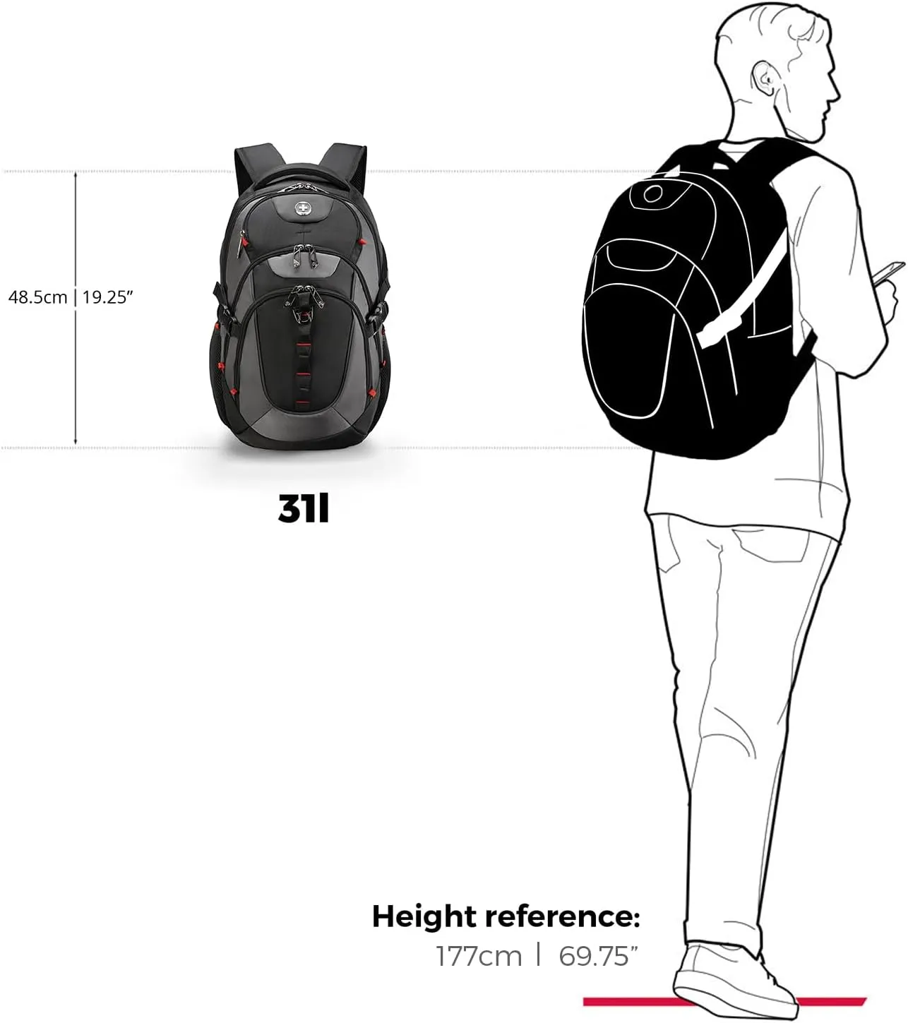 Swissdigital Design Business Laptop Backpack with Smart USB Charging Port, Travel Backpack Fits 15.6 inches Laptops, Water Repellent College Backpack for Men Women, Black/Grey | SD803