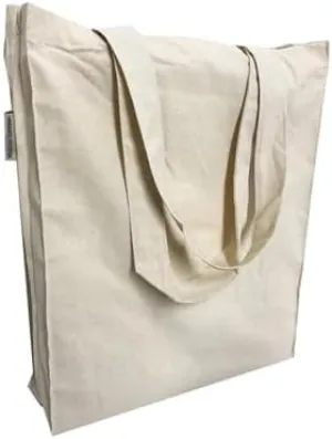 TBF 10x12x3 Medium Organic Cotton Sturdy Book Tote Bags for Women, Men, Reusable Grocery Shopping, School, Work, Travel
