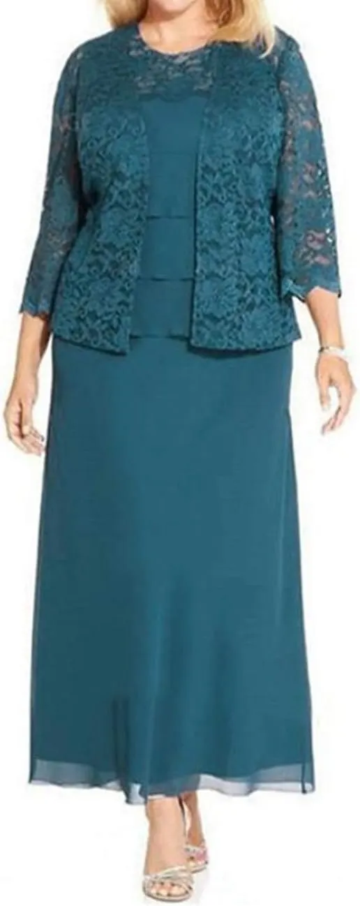 Tea Length Mother of The Bride Dresses Chiffon Evening Formal Dress Lace Jacket Plus Size Tiered