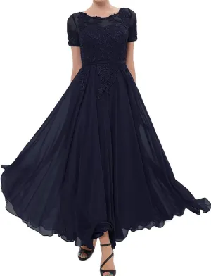 Tea Length Mother of The Bride Dresses for Wedding Lace Evening Formal Dress Half Sleeve Wedding Guest Groom Dress