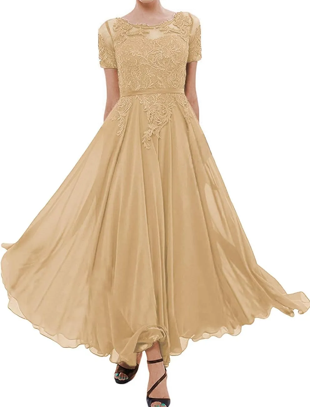 Tea Length Mother of The Bride Dresses for Wedding Lace Evening Formal Dress Half Sleeve Wedding Guest Groom Dress
