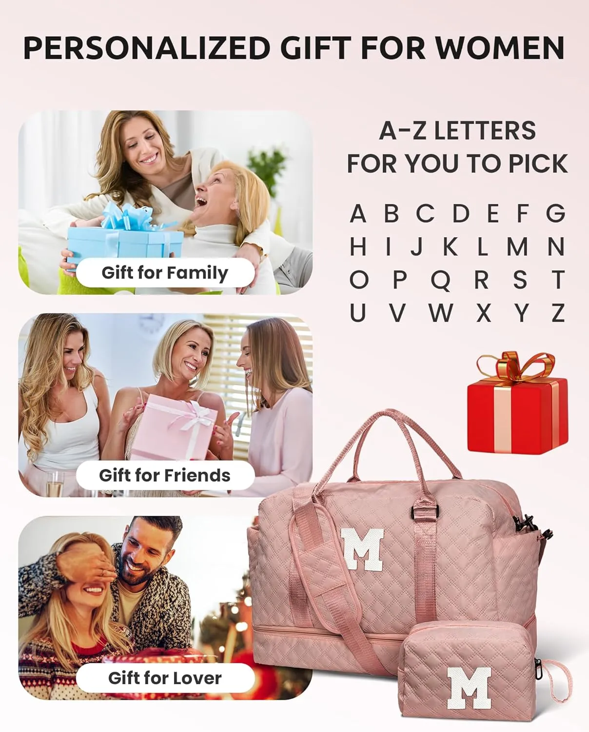 Teacher Appreciation Gifts for Women-Duffle Bag with Shoe Compartment, Personalized Weekender Bag, Overnight Bag, Letter Travel Bag with Makeup Bag，Birthday Gift for Daughter (Letter O)