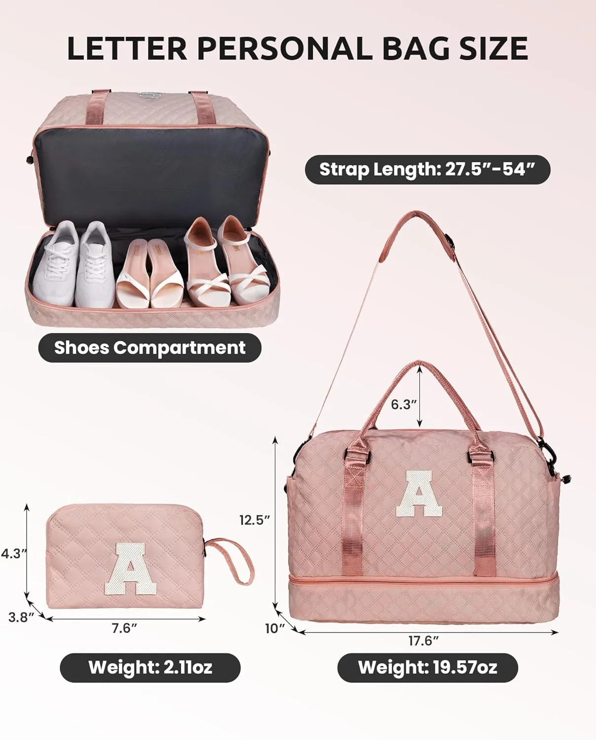 Teacher Appreciation Gifts for Women-Duffle Bag with Shoe Compartment, Personalized Weekender Bag, Overnight Bag, Letter Travel Bag with Makeup Bag，Birthday Gift for Daughter (Letter O)