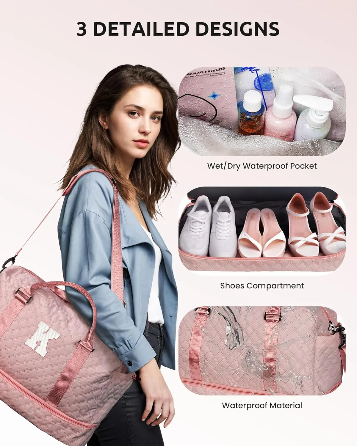 Teacher Appreciation Gifts for Women-Duffle Bag with Shoe Compartment, Personalized Weekender Bag, Overnight Bag, Letter Travel Bag with Makeup Bag，Birthday Gift for Daughter (Letter O)