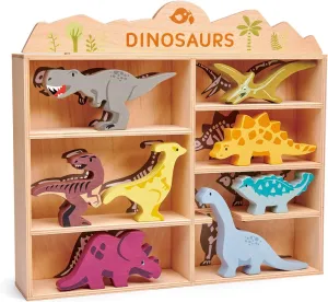 Tender Leaf Toys Dinosaur Animals – 8 Wooden Prehistoric Figurines with a Display Shelf - Classic Toy for Pretend Play – Develops Creative & Imaginative Skills – Learning Role Play – Ages 3  Years