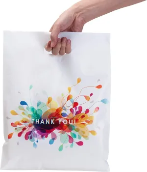 Thank You Bags for Business with Handles 12x15-100 Count - White LDPE - Thank You Shopping Bags for Small Biz - Boutique Bag for Small Business - Durable Retail Bag Wholesale