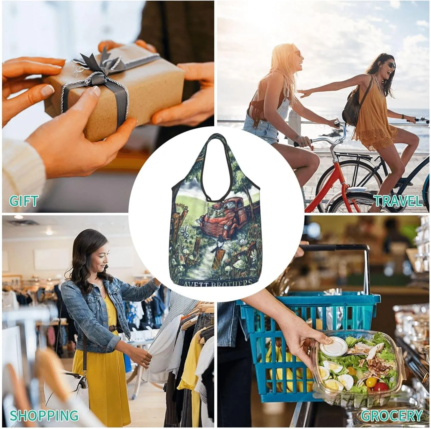 The Avett Musics Brothers Foldable Portable Shopping Shoulder Tote for Women Weekender Handbag Reusable Grocery Bag