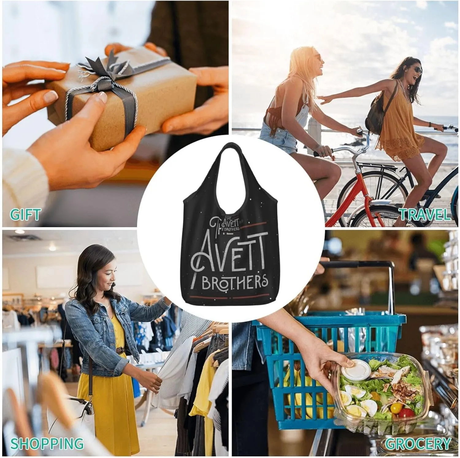 The Avett Musics Brothers Foldable Portable Shopping Shoulder Tote for Women Weekender Handbag Reusable Grocery Bag