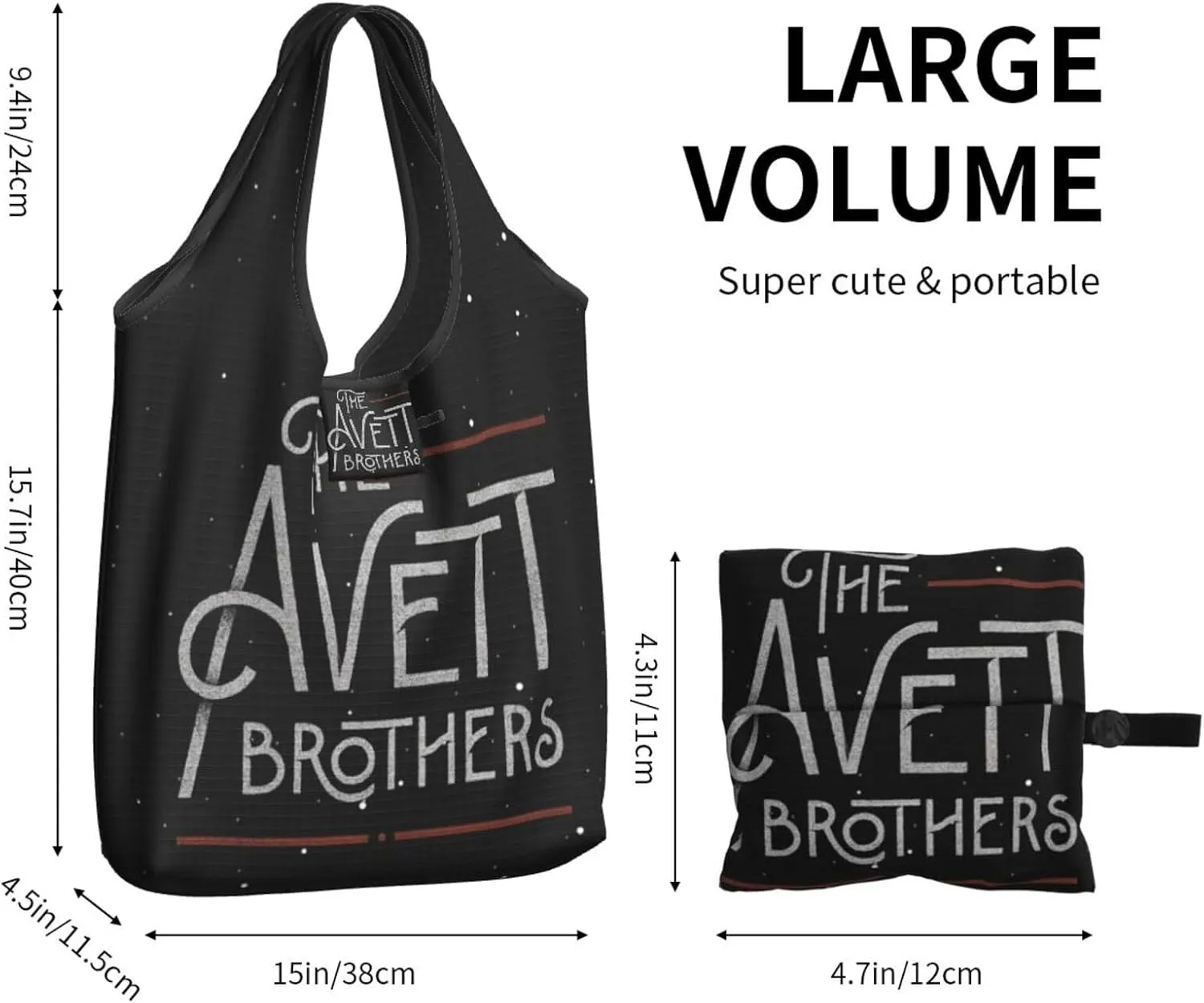 The Avett Musics Brothers Foldable Portable Shopping Shoulder Tote for Women Weekender Handbag Reusable Grocery Bag