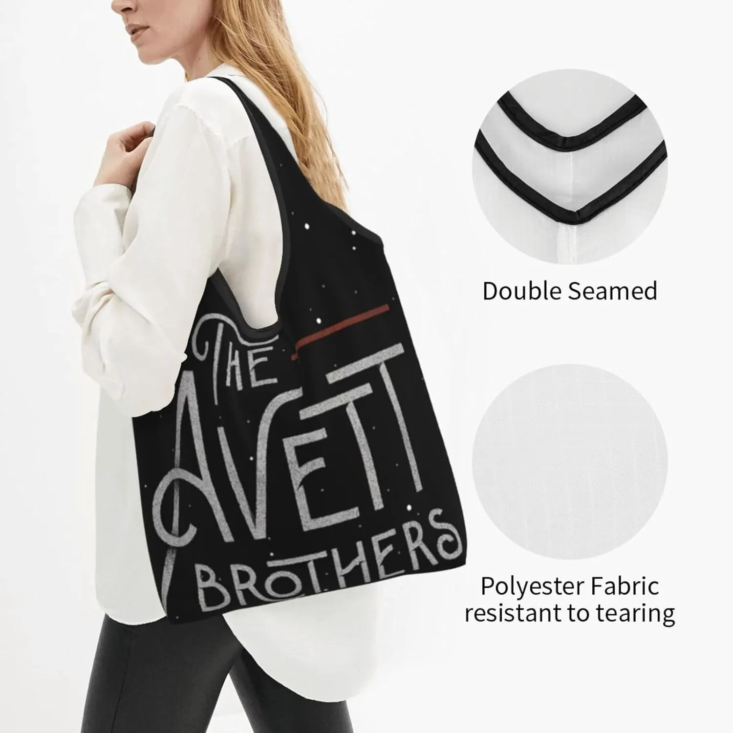 The Avett Musics Brothers Foldable Portable Shopping Shoulder Tote for Women Weekender Handbag Reusable Grocery Bag