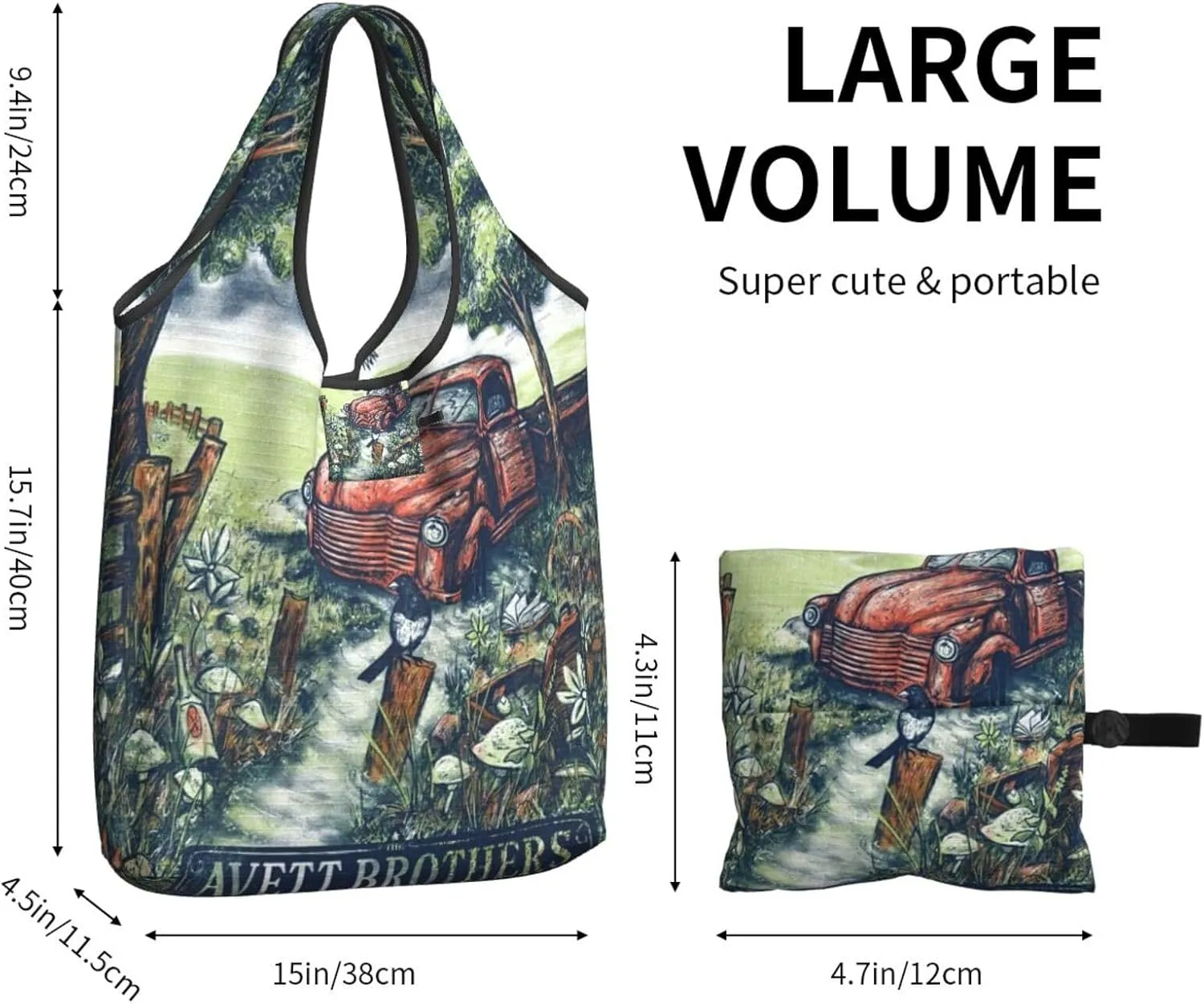 The Avett Musics Brothers Foldable Portable Shopping Shoulder Tote for Women Weekender Handbag Reusable Grocery Bag