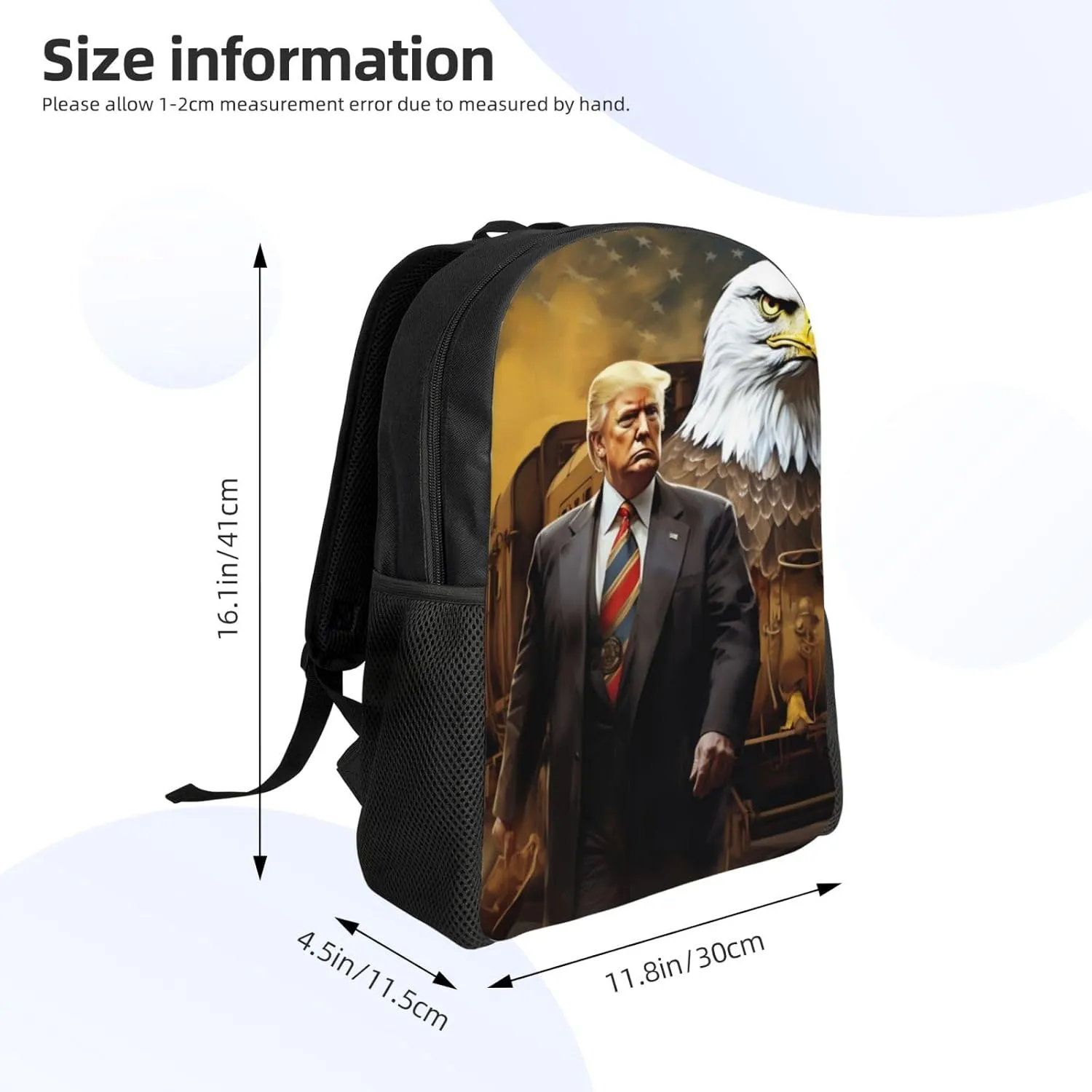 The Bald Eagle Behind Trump Backpack Waterproof Anti Theft Durable Light Laptop Bag Backpacks For Women Men Travel Gym Backpack
