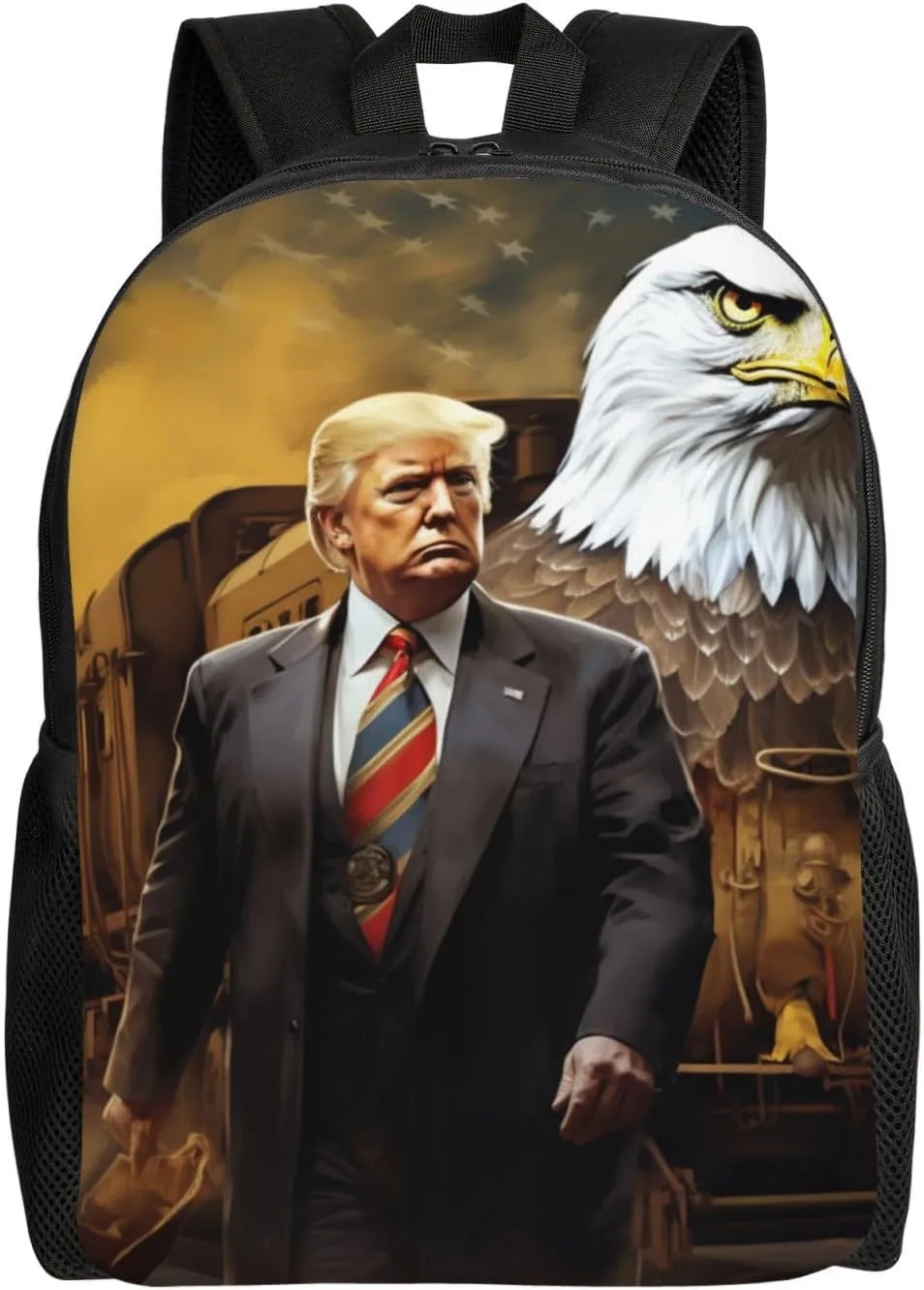 The Bald Eagle Behind Trump Backpack Waterproof Anti Theft Durable Light Laptop Bag Backpacks For Women Men Travel Gym Backpack