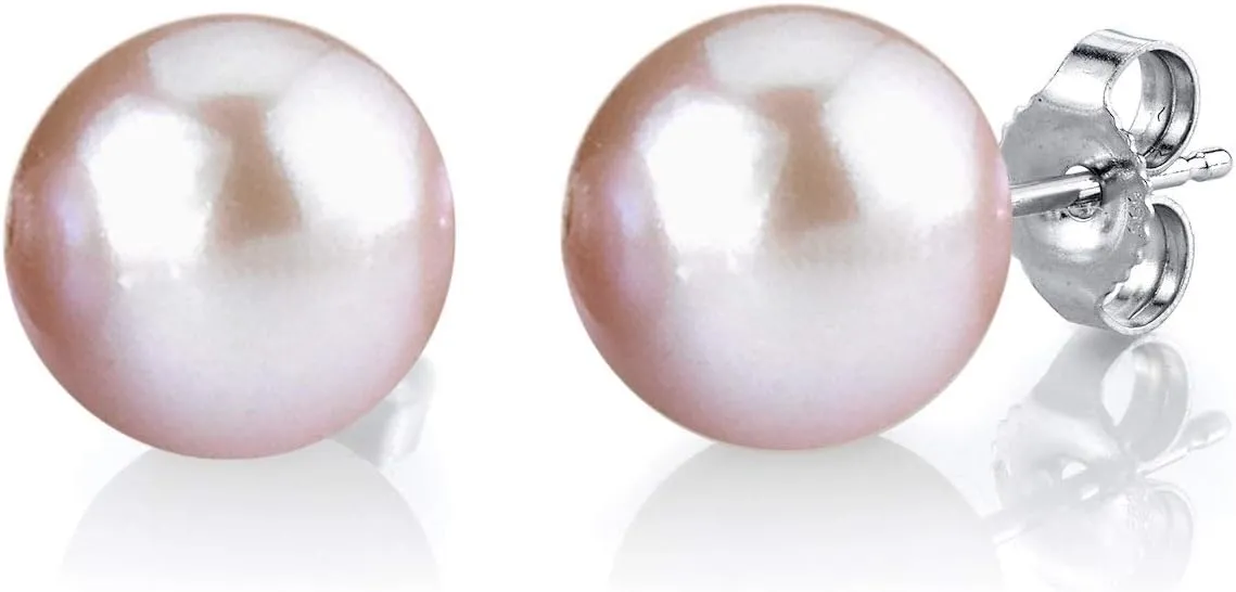 THE PEARL SOURCE Sterling Silve Round Freshwater Cultured Pearl Stud Earrings for Women