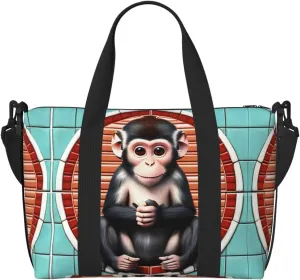 The silent monkey Hand-held travel bag, messenger casual handbag, suitable for work, travel, fitness, tourism, women's zipper storage bag,