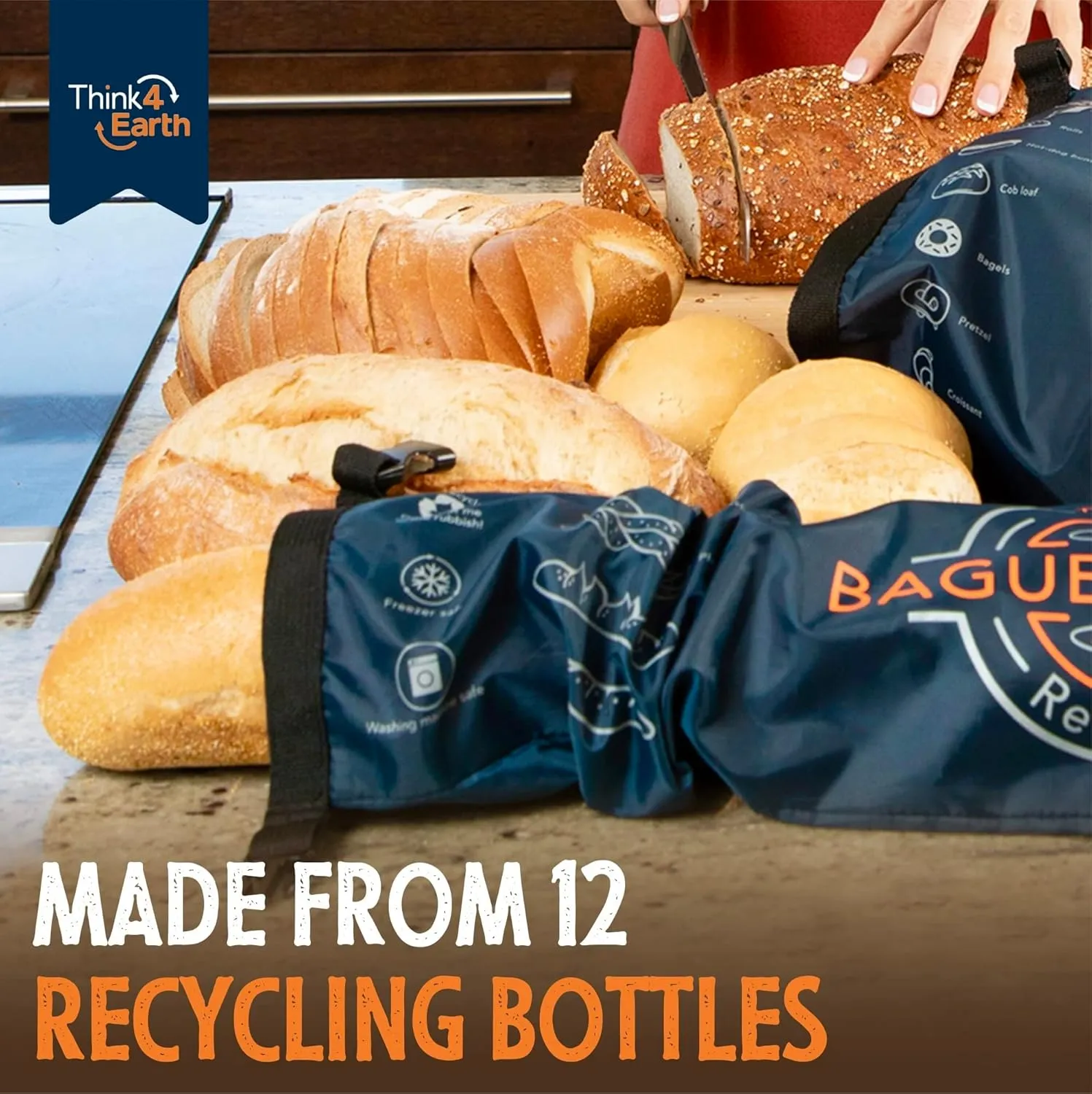 Think4Earth® - Reusable Baguette Bag | Bread Bag Made From Recycled Plastic Bottles - Eco-Friendly Large Loaf Storage Bags - Classy Reusable Bags for Homemade Sourdough