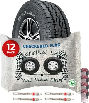 Tire Balancing Beads 16oz Bags, Case of (12) 16oz Centrifugal Force Balance Bead Bags for Semi Truck, Off-Road Vehicle, Trailer Tire/Wheels, (12) Valve Caps and Cores ( Bulk 192oz Total )