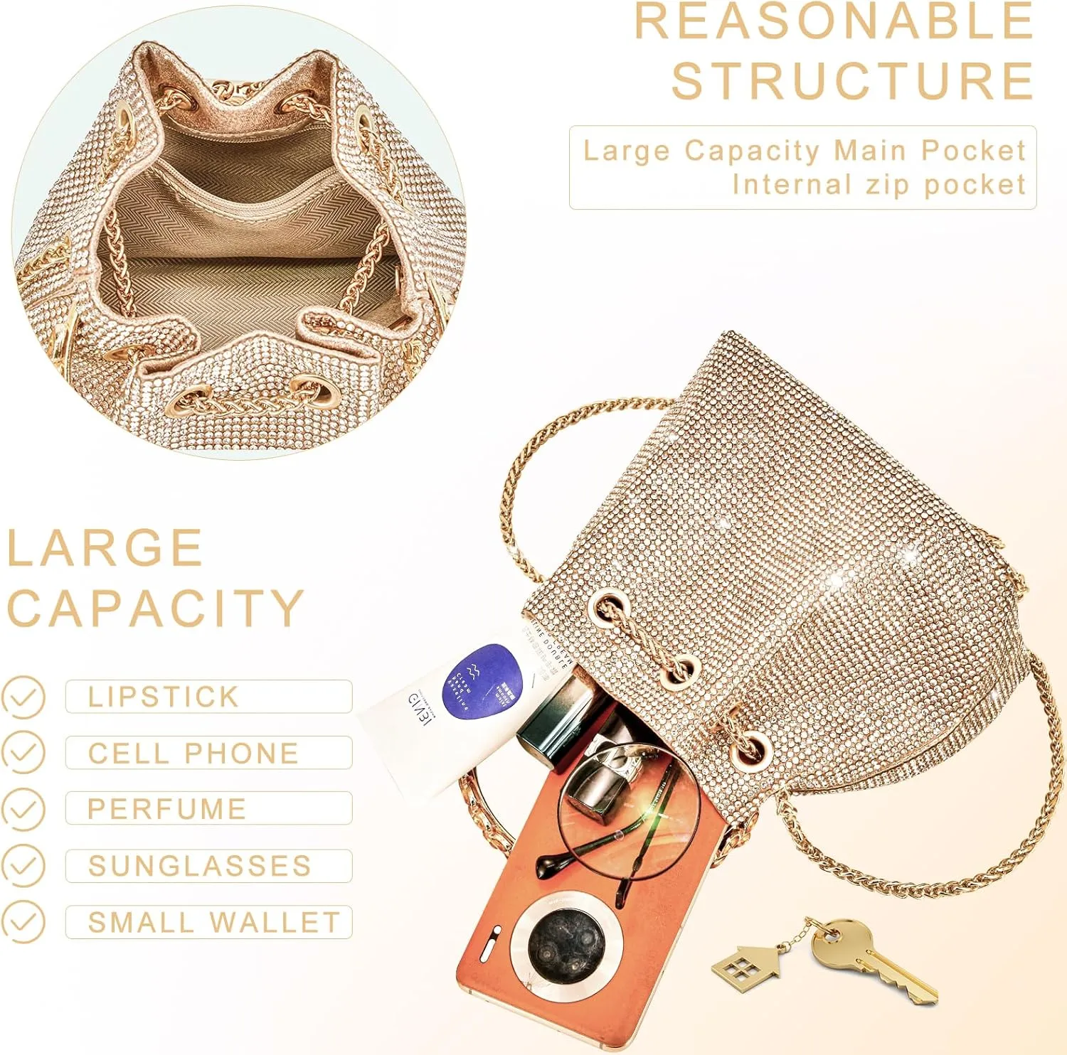 TOPALL Upgrade Rhinestone Evening Bag Bling Purse Sparkly Diamond Silver Clutch Purses for Women Party Club Wedding Prom