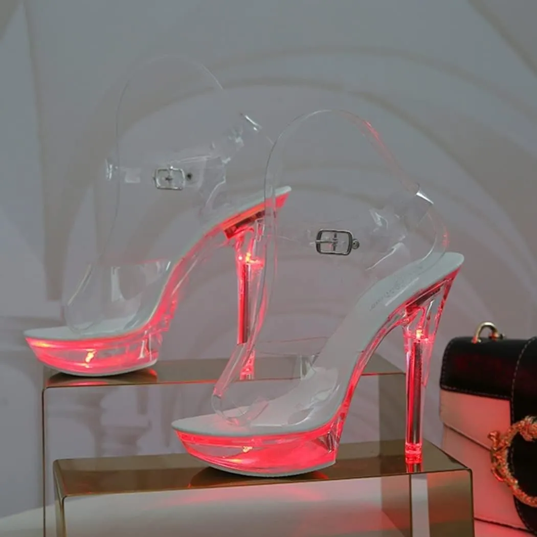 Tophacker Women's 5inch LED Light Transparent Platform Sandals Sexy Stripper Heels Pole Dancing Special Occasion Shoes Wedding Party Evening Dress Shoes Gifts for Female Friends