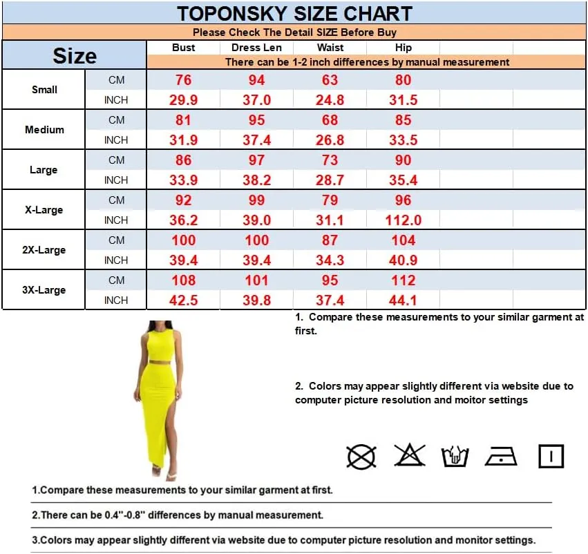 TOPONSKY Women's 2 Piece Crew Neck Sleeveless Tank Top Bodycon Slit Long Skirt Outfits Dress Set