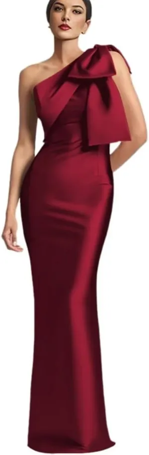 TORYEMY One Shoulder Mermaid Prom Dress with Bow 2025 Satin Long Bridesmaid Dresses Back Split Formal Evening Gown
