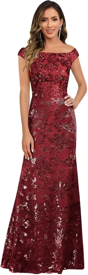 TORYEMY Sequin Mother of The Bride Dresses for Women Off The Shoulder Long Formal Evening Gown