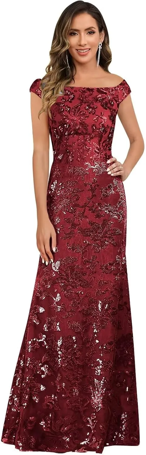 TORYEMY Sequin Mother of The Bride Dresses for Women Off The Shoulder Long Formal Evening Gown