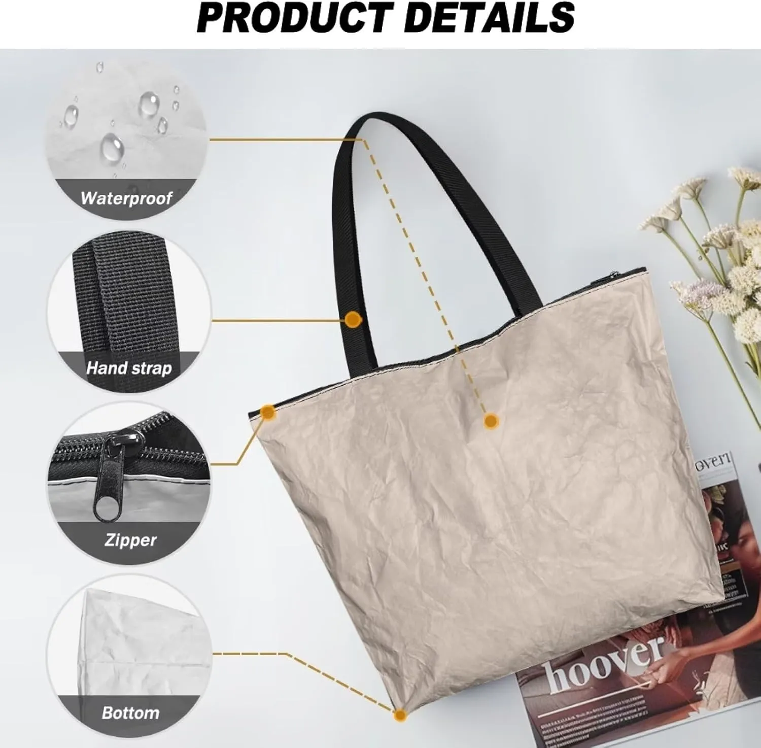 Tote Bag for Women Work Shoulder Bags 14x 13x 5 inch, Drawing Flowers Large Reusable Paper Grocery Bags Zipper