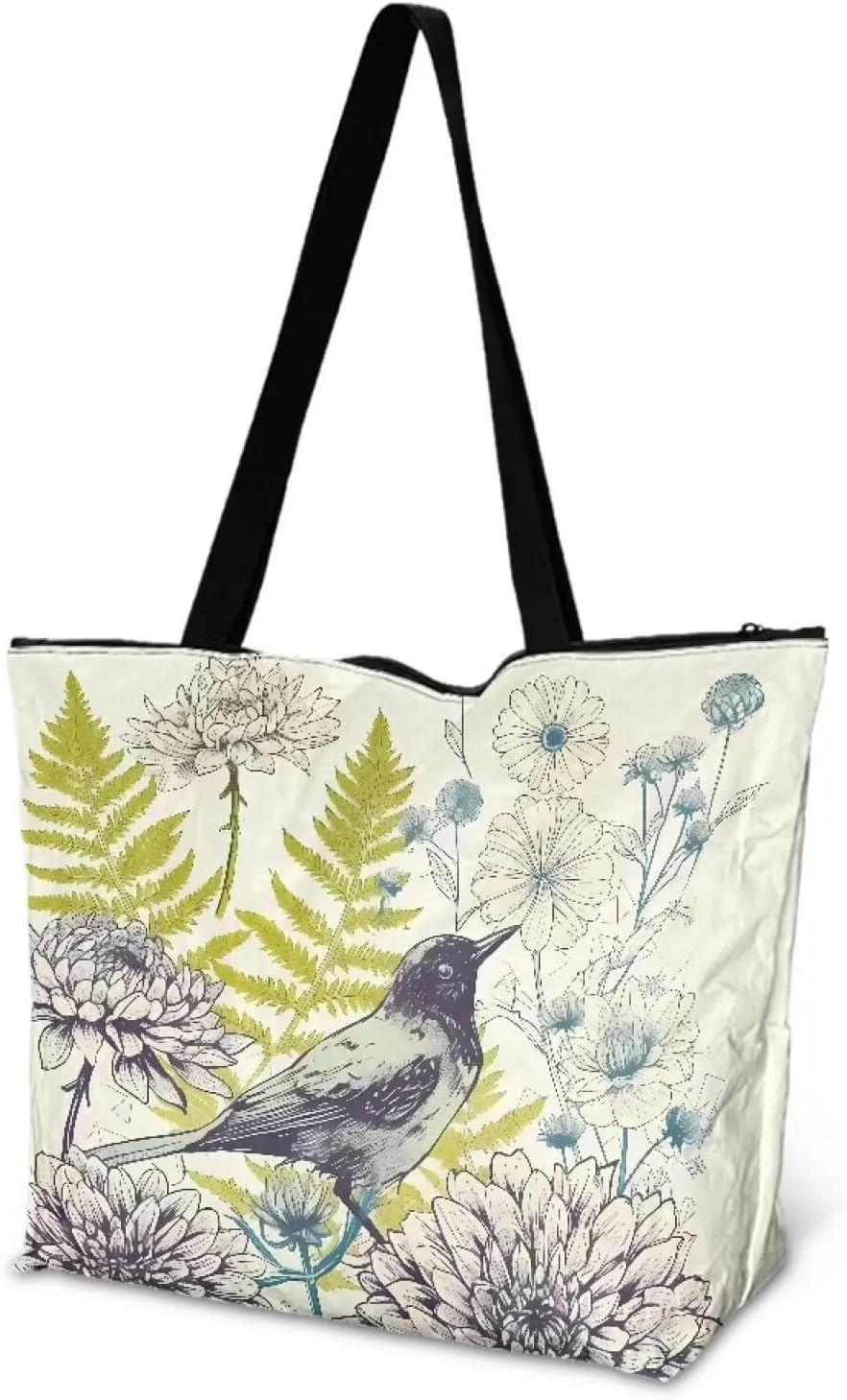 Tote Bag for Women Work Shoulder Bags 14x 13x 5 inch, Drawing Flowers Large Reusable Paper Grocery Bags Zipper