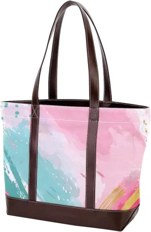 Tote Bag, Large Tote Bag, Tote Bag with Zipper, Modern Minimalist Pattern Pink Polka Dot Abstraction, Tote Bags Women