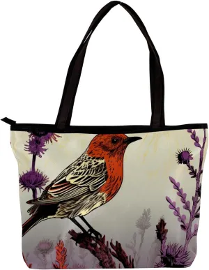Tote Bags for Women,Womens Handbags,Small Tote Bag,Bird Purple Flower Bush