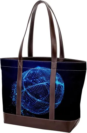Tote Bags, Large Tote Bag, Women's Tote Handbags, Modern Blue Art Basketball Pattern, Womens Tote Bags for Work