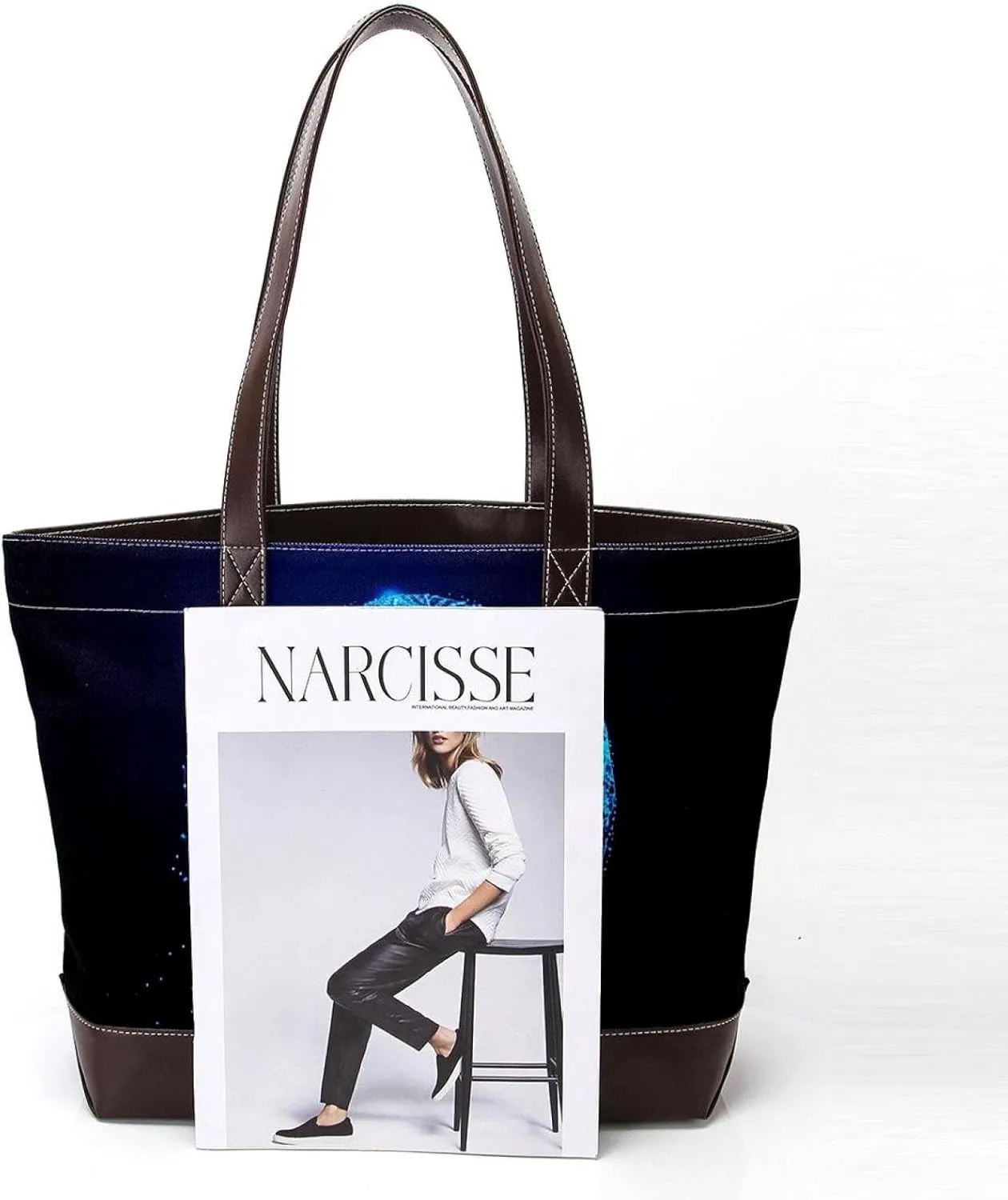 Tote Bags, Large Tote Bag, Women's Tote Handbags, Modern Blue Art Basketball Pattern, Womens Tote Bags for Work