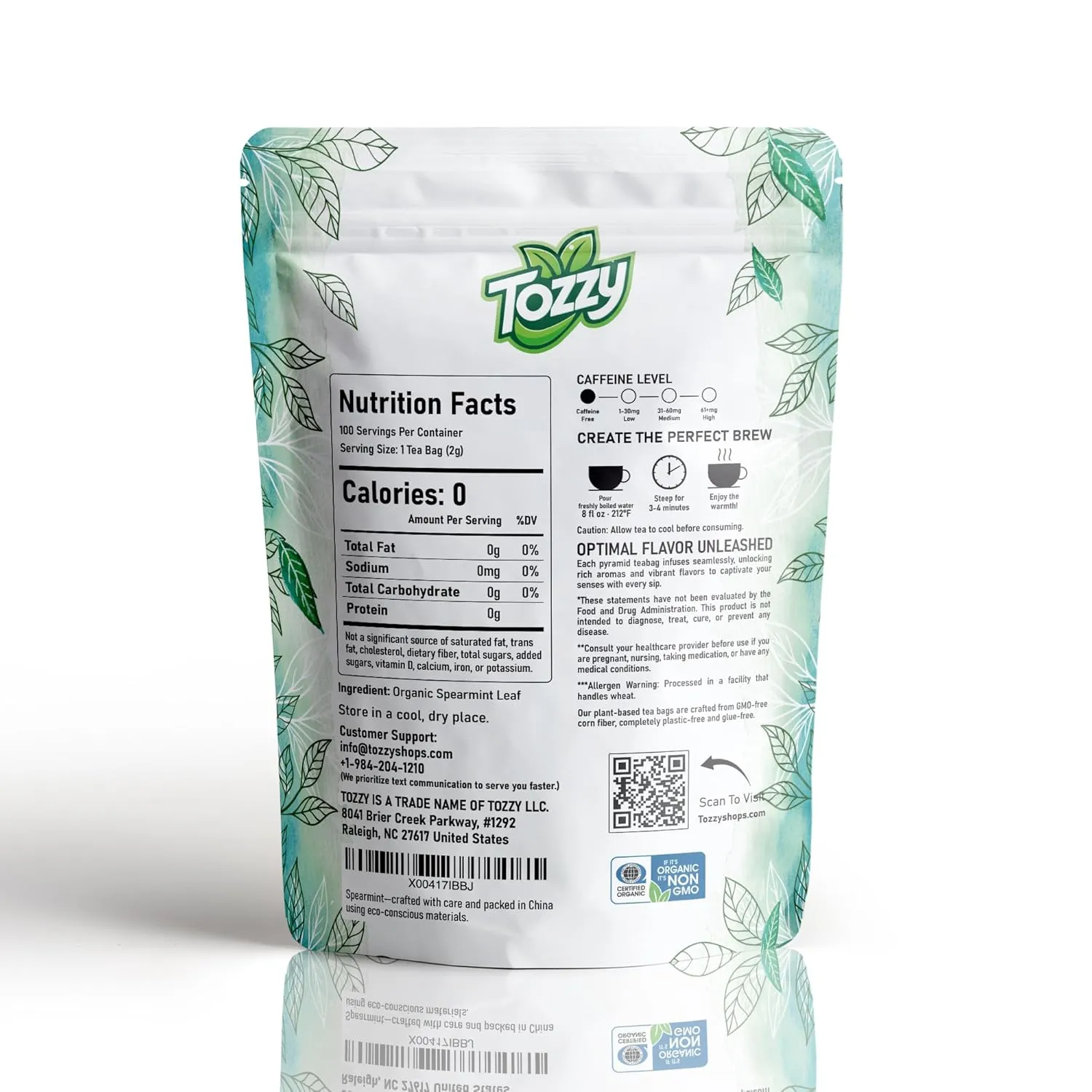 Tozzy Organic Spearmint Tea - 100 Count | Pyramid Tea Bags (Plant-Based & Eco-conscious) | Pure Ingredients