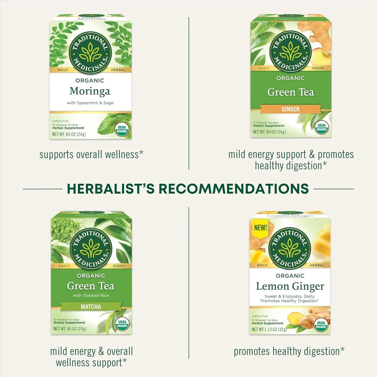Traditional Medicinals Tea, Organic Green Tea Lemongrass, 96 Tea Bags (6 Pack)