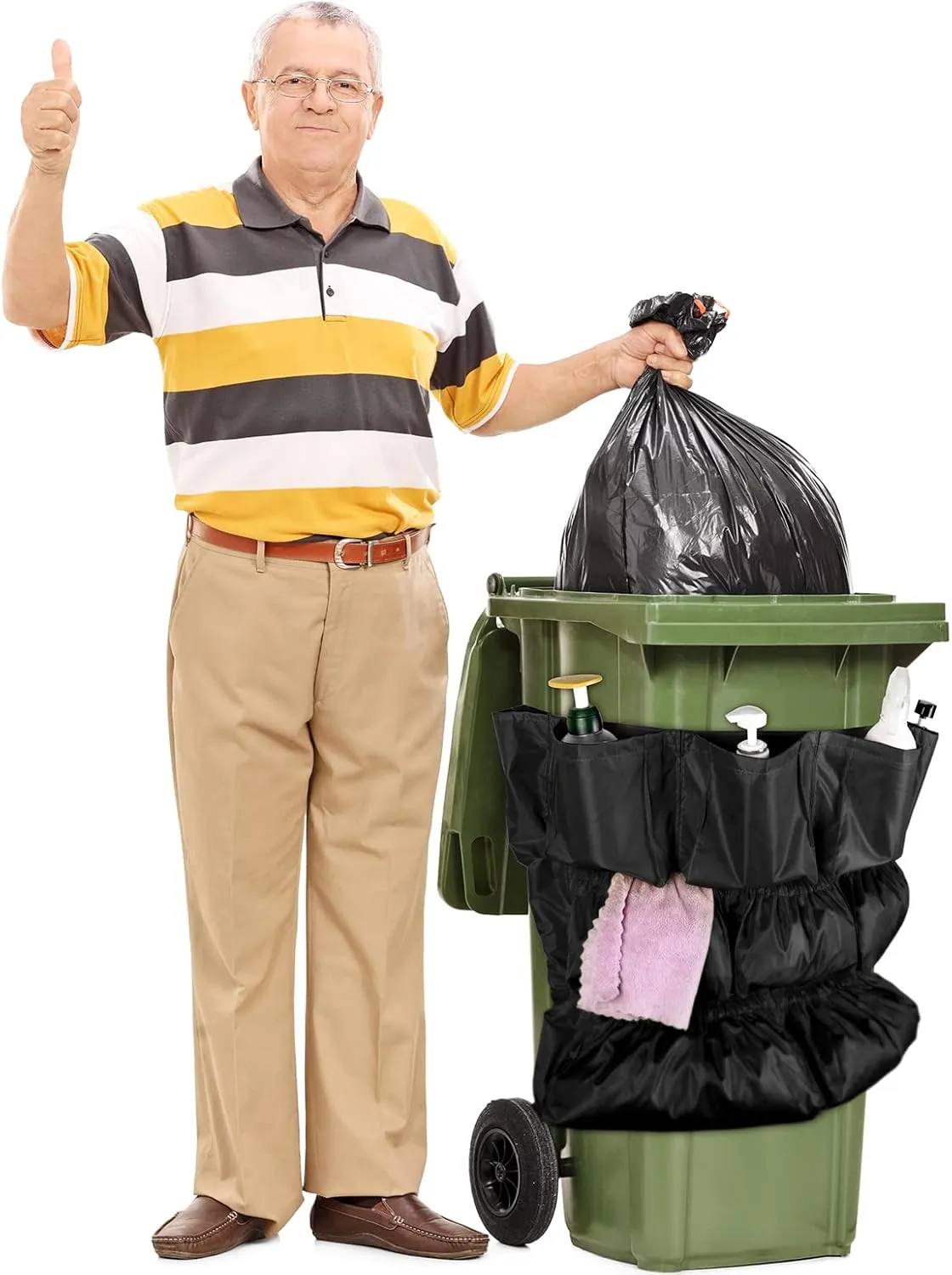 Trash Can Caddy Bag Cleaning Caddy Bag for Garbage Bins Trash Holder Cart Garbage Bin Storage Organizer, Fits 32-50 Gallon Can, Janitorial Storage Cleaning Supplies(Black,2)
