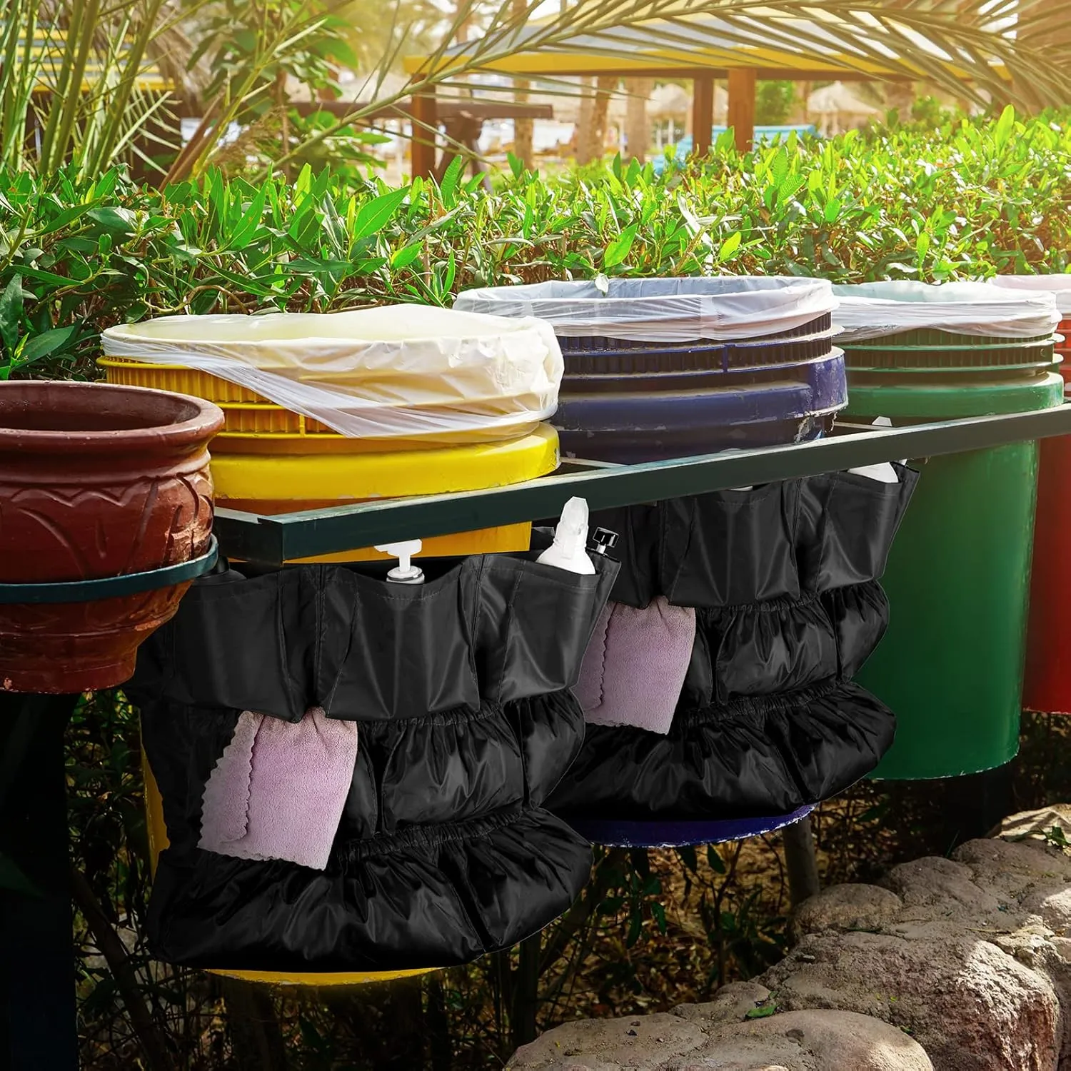 Trash Can Caddy Bag Cleaning Caddy Bag for Garbage Bins Trash Holder Cart Garbage Bin Storage Organizer, Fits 32-50 Gallon Can, Janitorial Storage Cleaning Supplies(Black,2)
