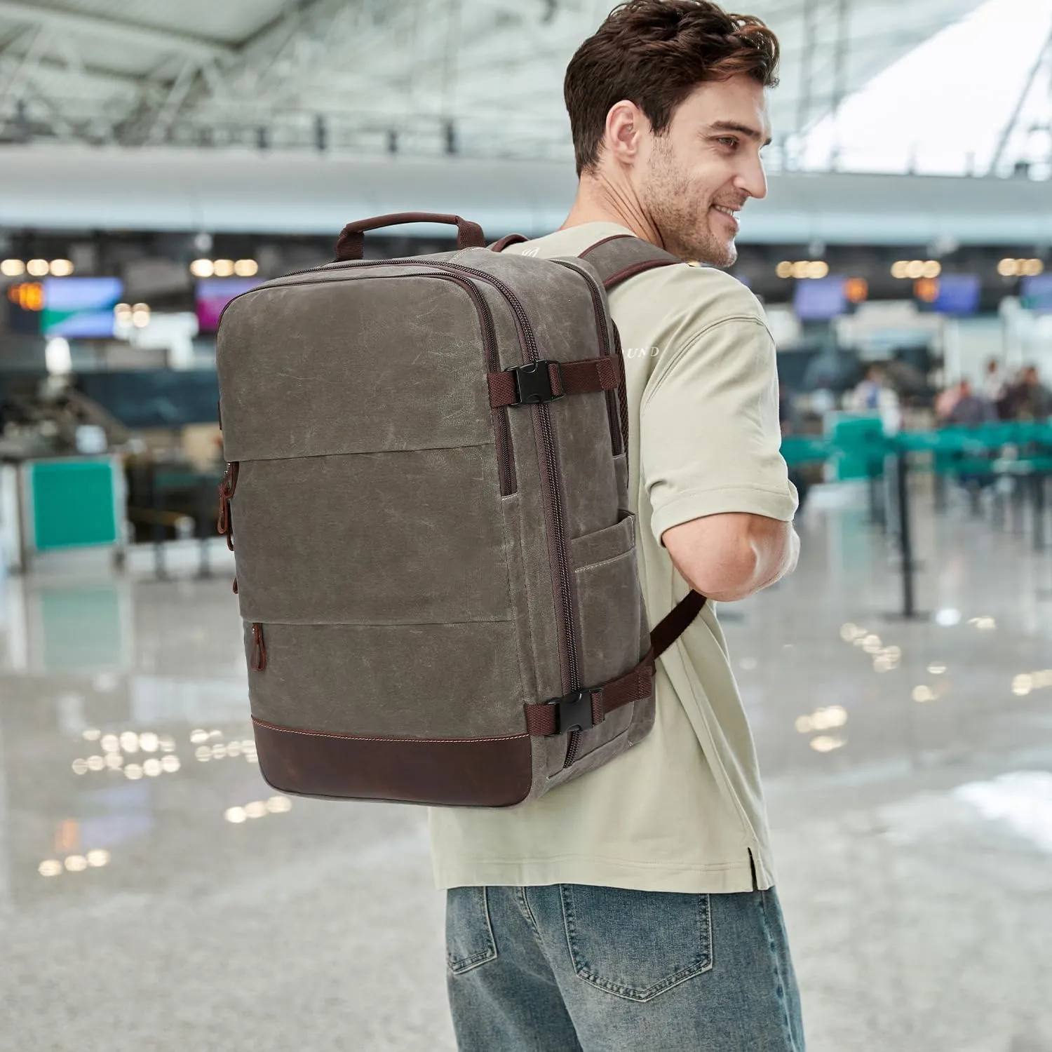 Travel Backpack for Men Carry On Backpack Flight Approved Personal Item Backpack, 18.4 inch Laptop Backpack Casual Daypack Weekender Business Hiking Backpack, Light Green